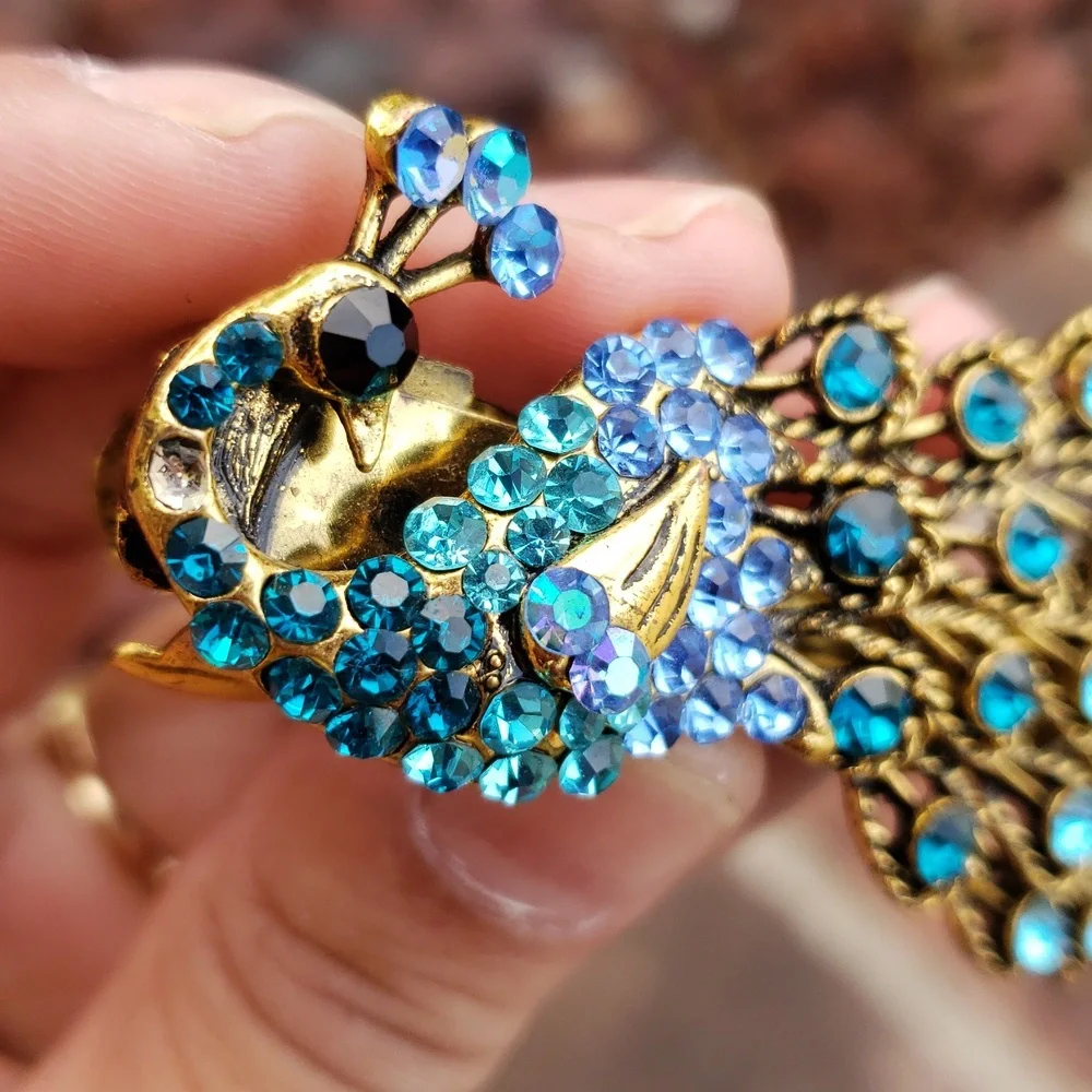 Vintage Womens Hair Barrette Peacock Rhinestone Hair Clip Victorian Timeless